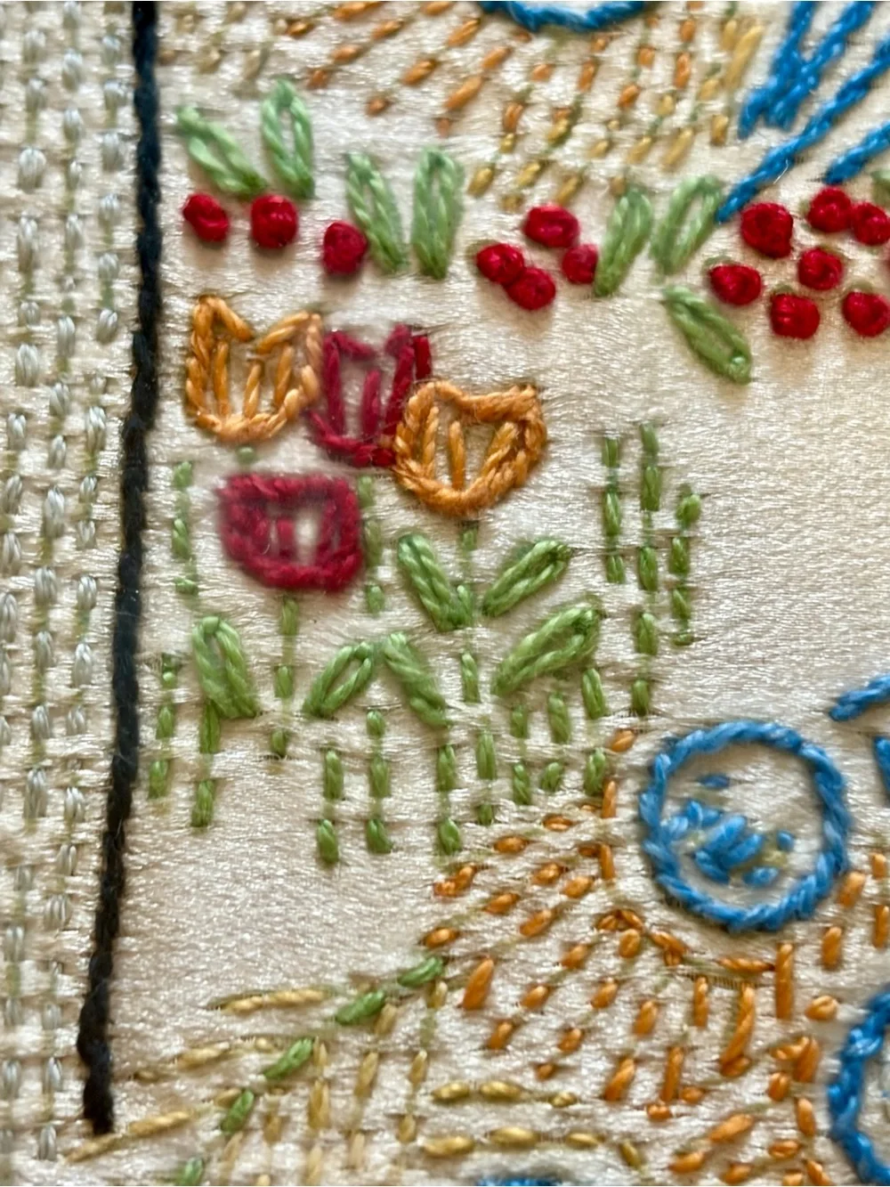 Vintage- Framed w/ Glass Embroidered Peacocks and florals